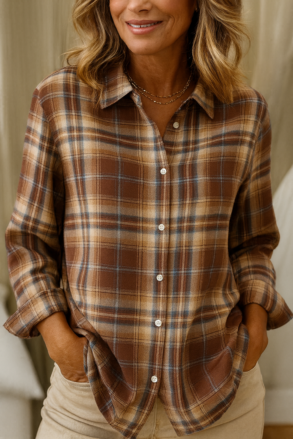 Belviana - Checked Shirt with Lapel Collar